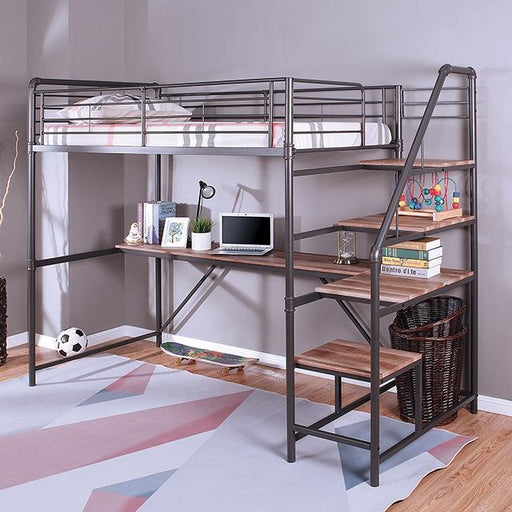 ROWLEY Twin/Workstation Bunk Bed, Sand Black/Natural Bunk Bed FOA East