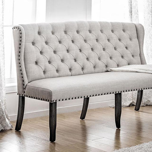 SANIA I Antique Black, Ivory 3-Seater Love Seat Bench, Ivory Bench FOA East
