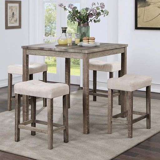 TORREON 5 Pc. Counter Ht. Table Set, Light Gray/Beige Dining Room Set FOA East