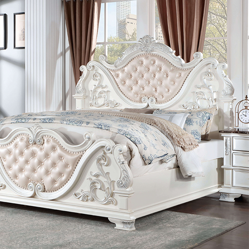 ESPARANZA Cal.King Bed, Pearl White Bed FOA East