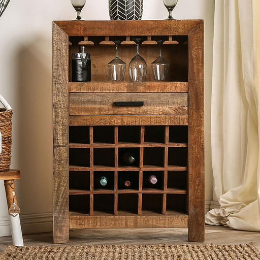 GALANTHUS Wine Cabinet, Weathered Natural Tone Wine Cabinet FOA East