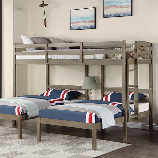 HORTENSE Triple Twin Bunk Bed, W. Gray Bunk Bed FOA East