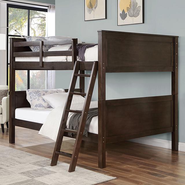 STAMOS Full/Full Bunk Bed, Walnut Bunk Bed FOA East