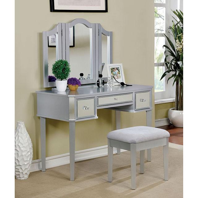 CLARISSE Silver Vanity w/ Stool Vanity FOA East