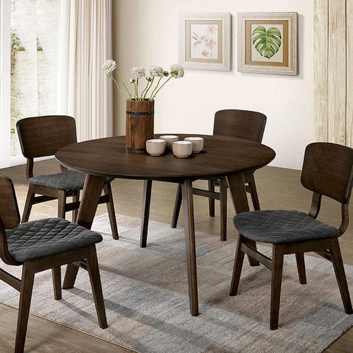 Shayna Gray Walnut Round Table Dining Table FOA East