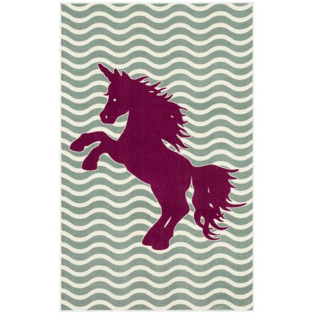 BARON 5' X 8', Area Rug, Horse, Sage Green/Fuchsia Rug FOA East