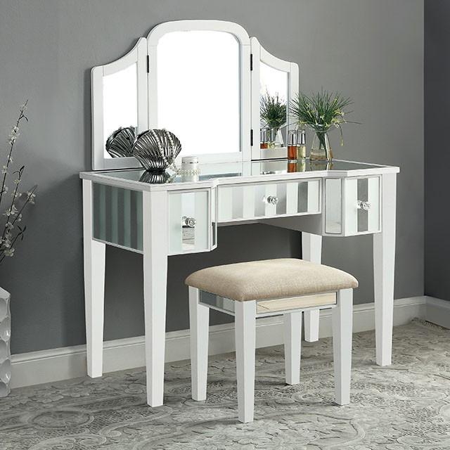 Cyndi White Vanity w/ Stool Vanity FOA East