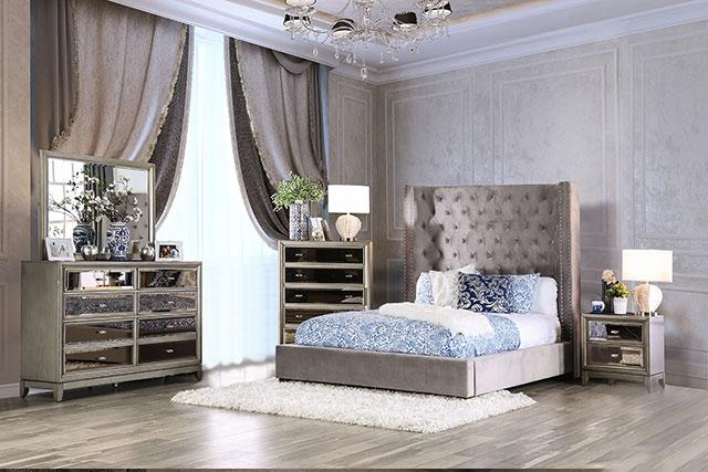 ROSABELLE E.King Bed, Gray Bed FOA East