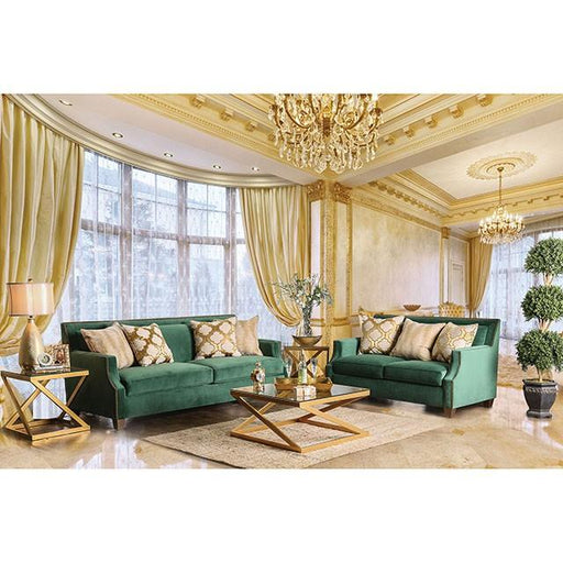 VERDANTE Emerald Green/Gold Love Seat Loveseat FOA East