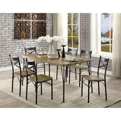 Banbury Gray/Dark Bronze 7 Pc. 60" Dining Table Set, Gray Dining Room Set FOA East