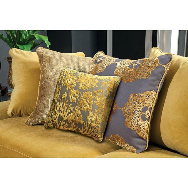 Viscontti Gold/Gray Love Seat, Gold Loveseat FOA East