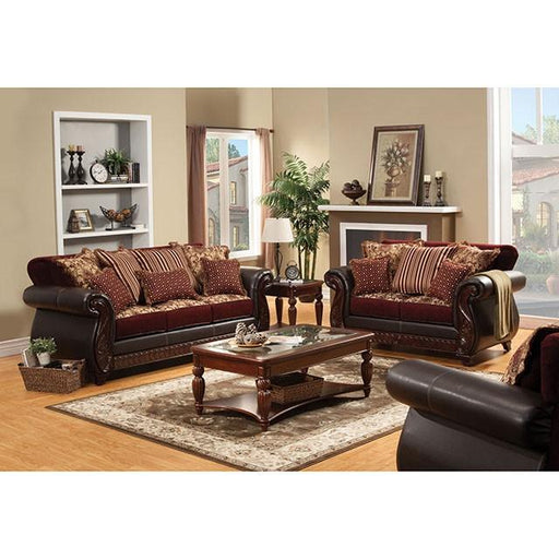 Franklin Burgundy/Espresso Sofa, Burgundy Sofa FOA East