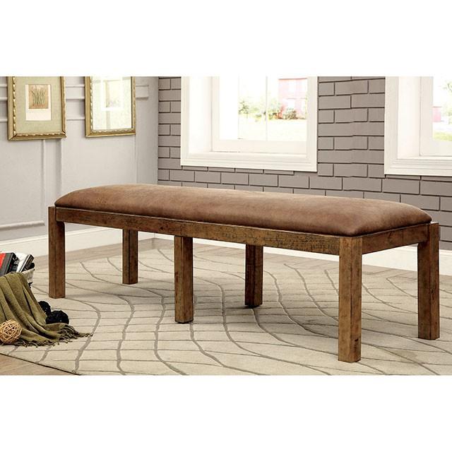 GIANNA Rustic Pine Fabric Bench Bench FOA East