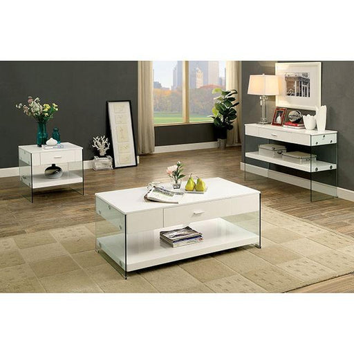 Raya White Sofa Table, White Sofa Table FOA East