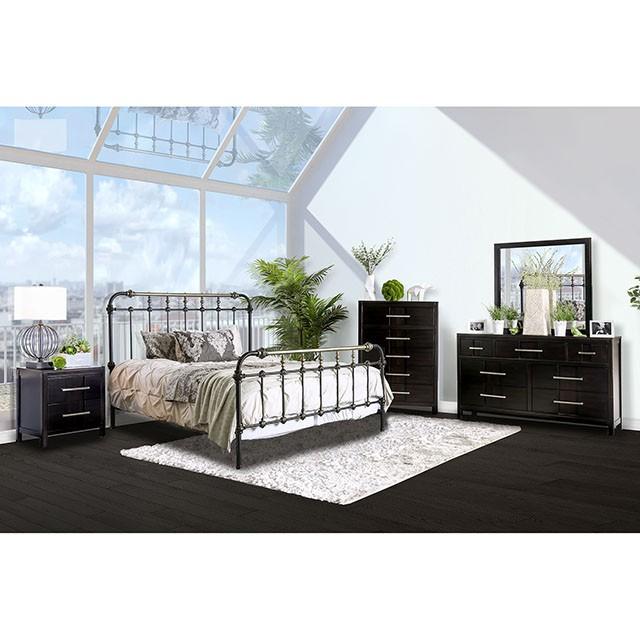 RIANA Antique Black Metal E.King Bed Bed FOA East