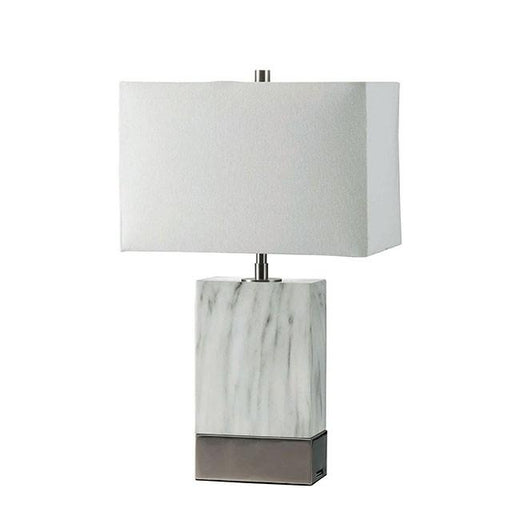 Faith White Marble/Silver 20"H White Marble Steel Table Lamp Table Lamp FOA East