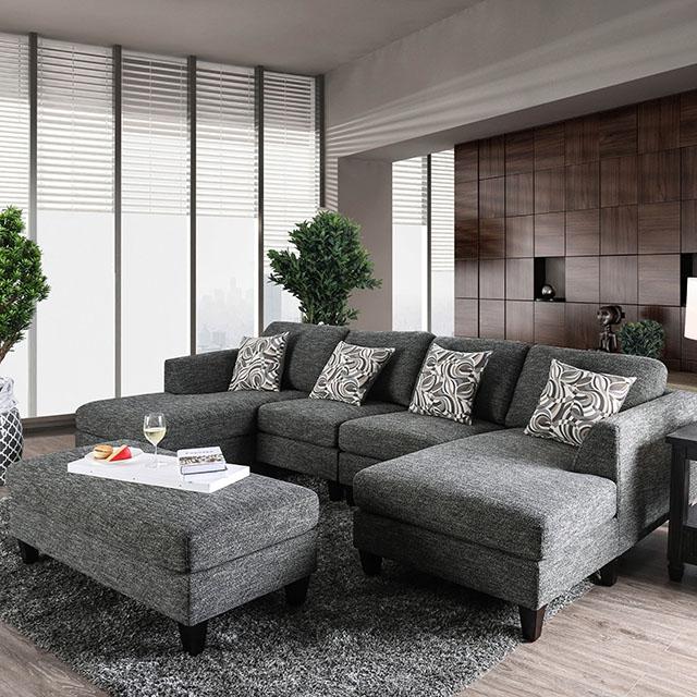 Lowry Gray Sectional w/ Ottoman Sectional FOA East