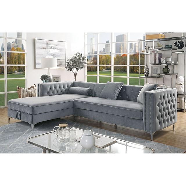 Amie Glam Gray Sectional w/Storage Sectional FOA East