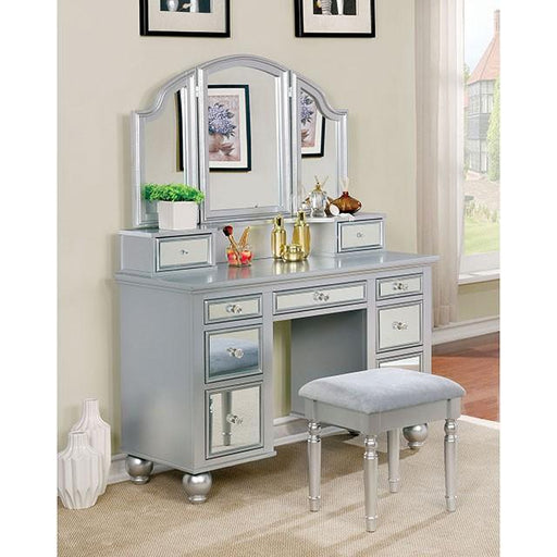 TRACY Silver Vanity w/ Stool Vanity FOA East