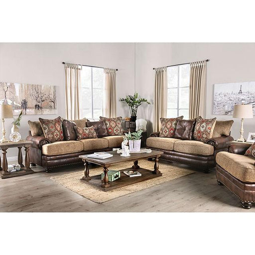 Fletcher Brown/Tan Love Seat Loveseat FOA East