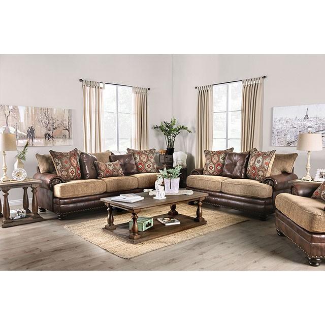 Fletcher Brown/Tan Love Seat Loveseat FOA East