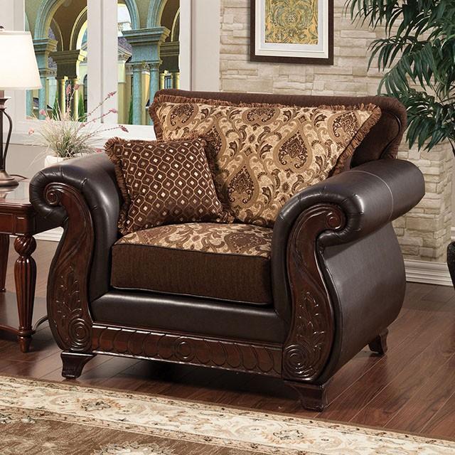 Franklin Dark Brown/Tan Chair With Pu In Brown Chair FOA East