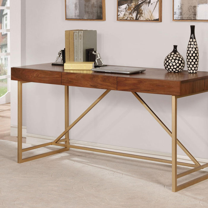 Halstein Light Walnut/Gold Desk Desk FOA East