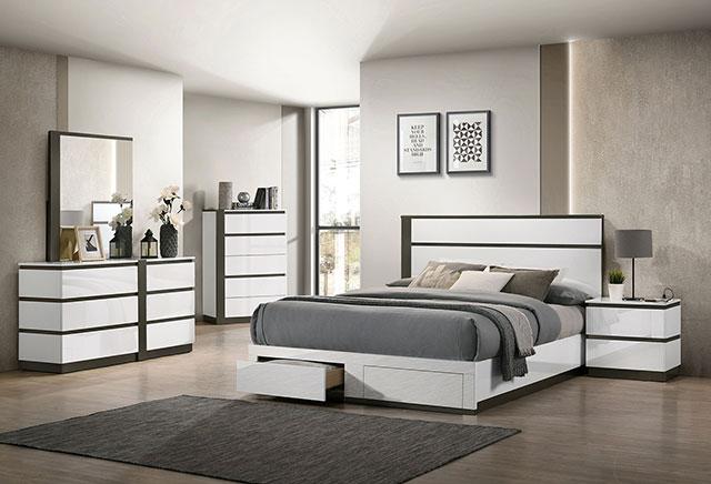 BIRSFELDEN Queen Bed w/ Drawers, White Bed FOA East