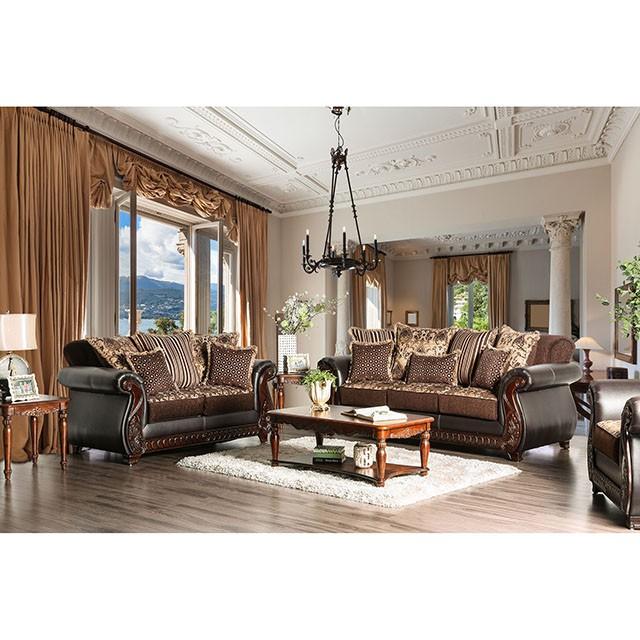 Franklin Dark Brown/Tan Sofa, Dark Brown Sofa FOA East