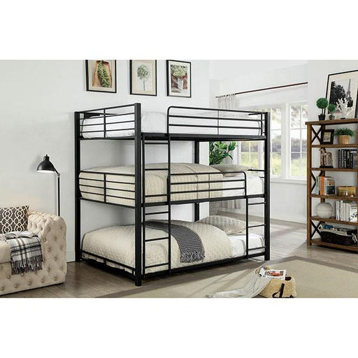 Olga I Sand Black Full Triple Decker Bed Bunk Bed FOA East