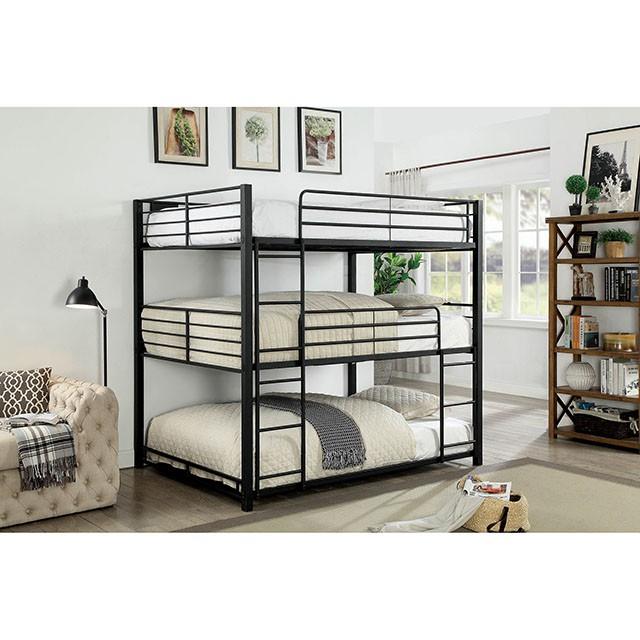 Olga I Sand Black Full Triple Decker Bed Bunk Bed FOA East