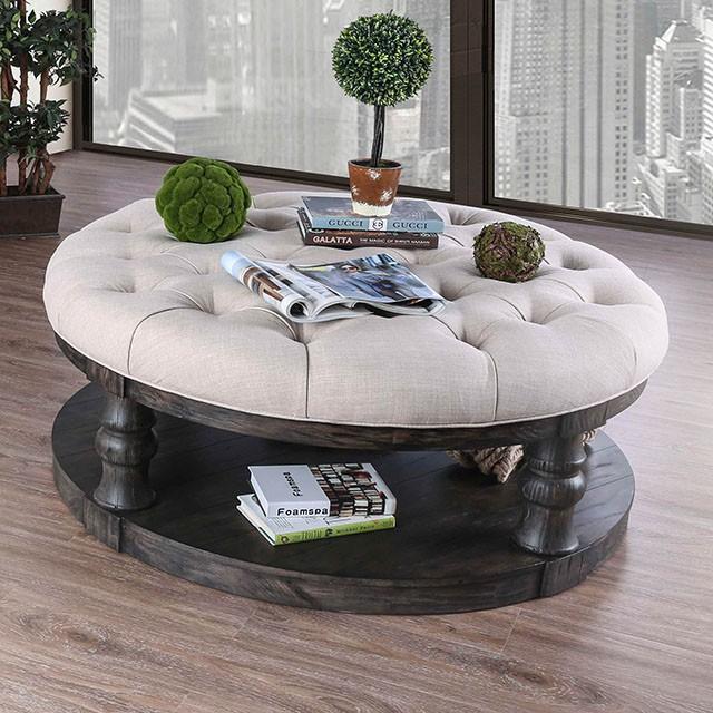 Mika Antique Gray Coffee Table w/ Cushion Top Coffee Table FOA East