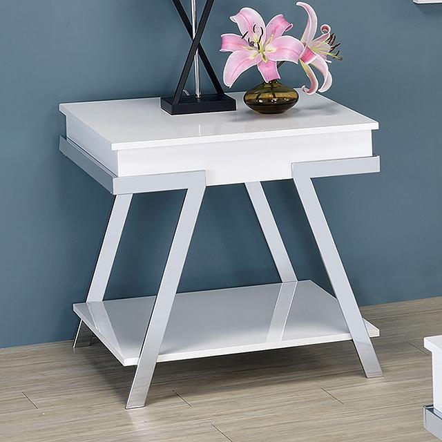 TITUS End Table, White/Chrome End Table FOA East