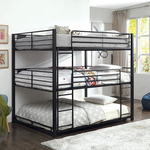 Olga I Sand Black Queen Triple Decker Bed Bunk Bed FOA East