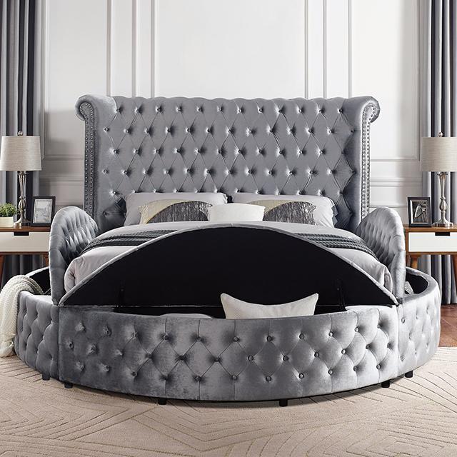 SANSOM Queen Bed, Gray Bed FOA East