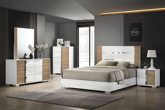 ERLANGEN E.King Bed, White/Natural Bed FOA East