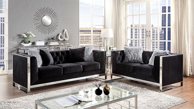 EVADNE Loveseat w/ Pillows, Black Loveseat FOA East