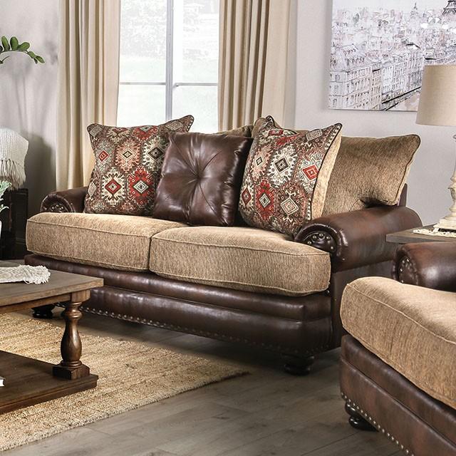 Fletcher Brown/Tan Love Seat Loveseat FOA East