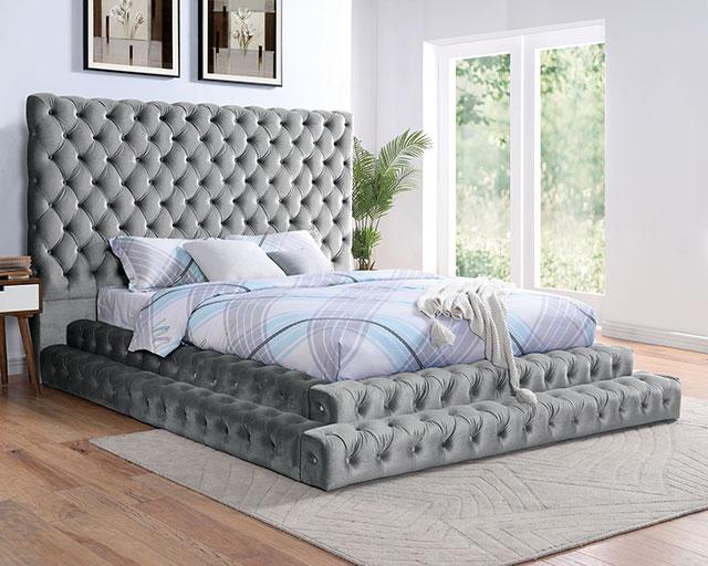 STEFANIA E.King Bed, Gray Bed FOA East