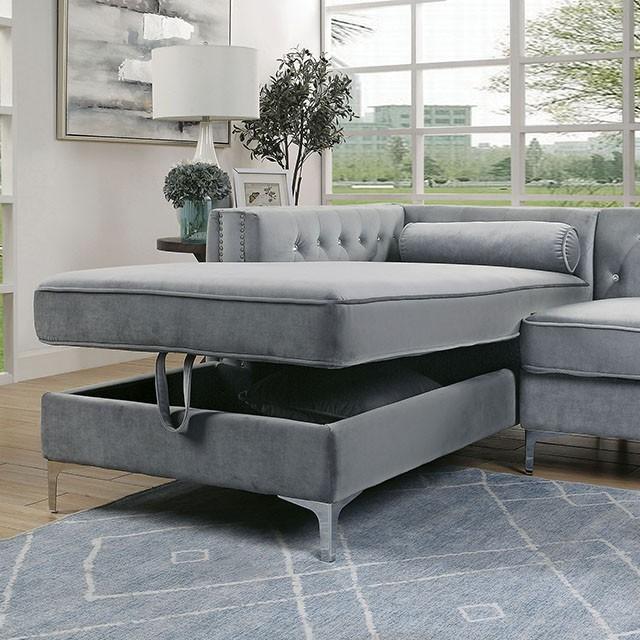 Amie Glam Gray Sectional w/Storage Sectional FOA East