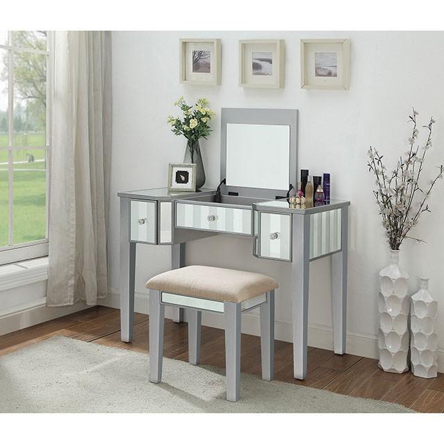 Joyce Silver Vanity w/ Stool Vanity FOA East