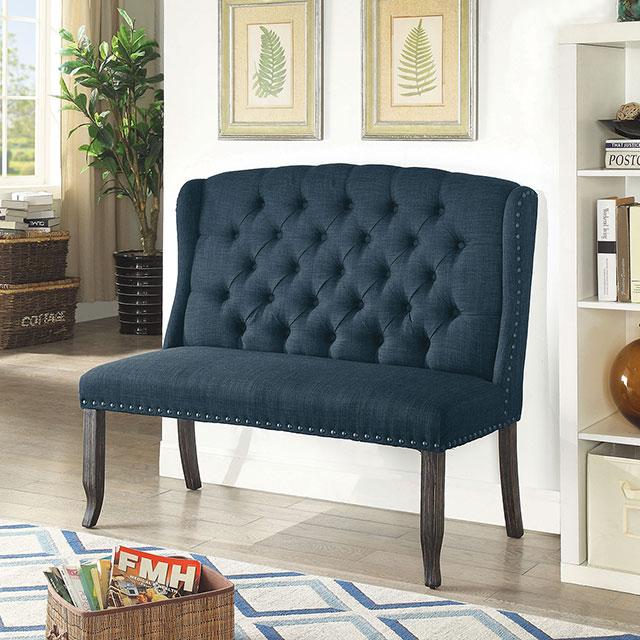 Sania III Blue 2-Seater Love Seat Bench, Blue Bench FOA East