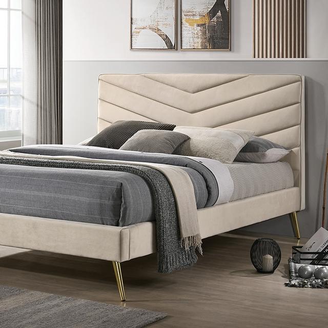 VIVAR E.King Bed, Beige Bed FOA East