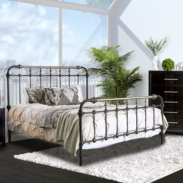 RIANA Antique Black Metal Queen Bed Bed FOA East