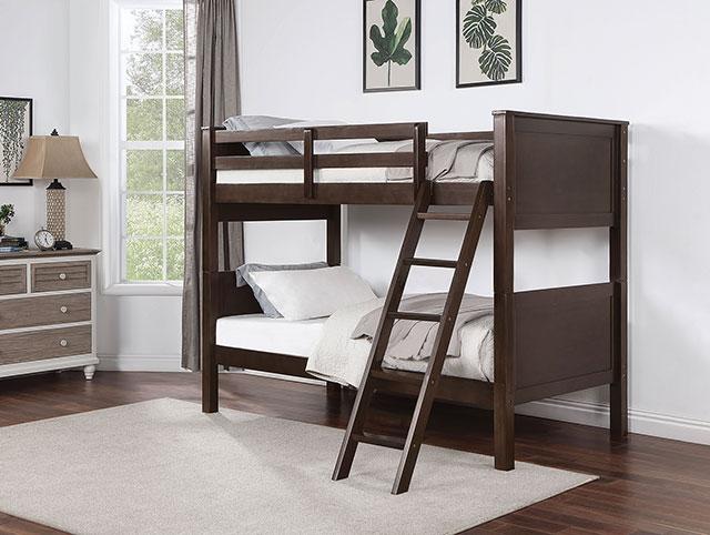 STAMOS Twin/Twin Bunk Bed, Walnut Bunk Bed FOA East