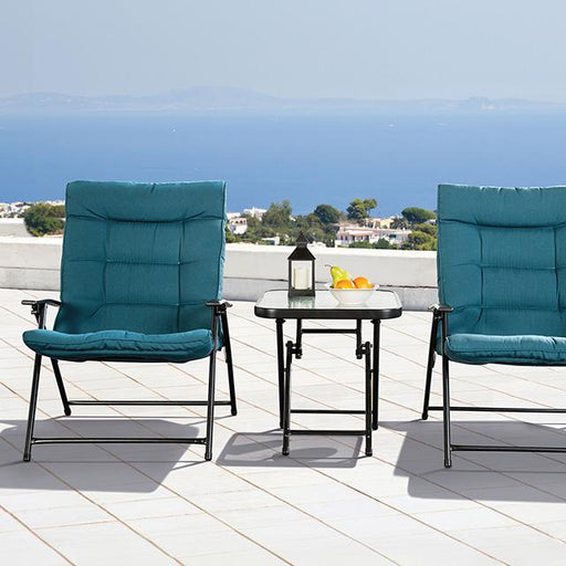 Bastia 3 Pc. Teal Conversation Set Outdoor Seating Set FOA East