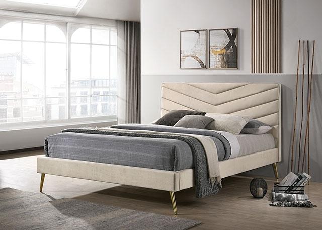 VIVAR E.King Bed, Beige Bed FOA East