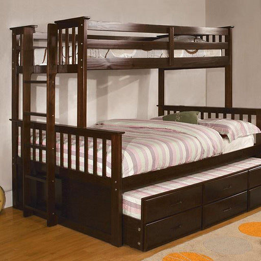 University I Dark Walnut Twin/Full Bunk Bed + Trundle Bunk Bed w/ Trundle FOA East