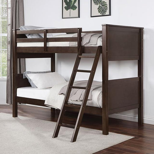 STAMOS Twin/Twin Bunk Bed, Walnut Bunk Bed FOA East