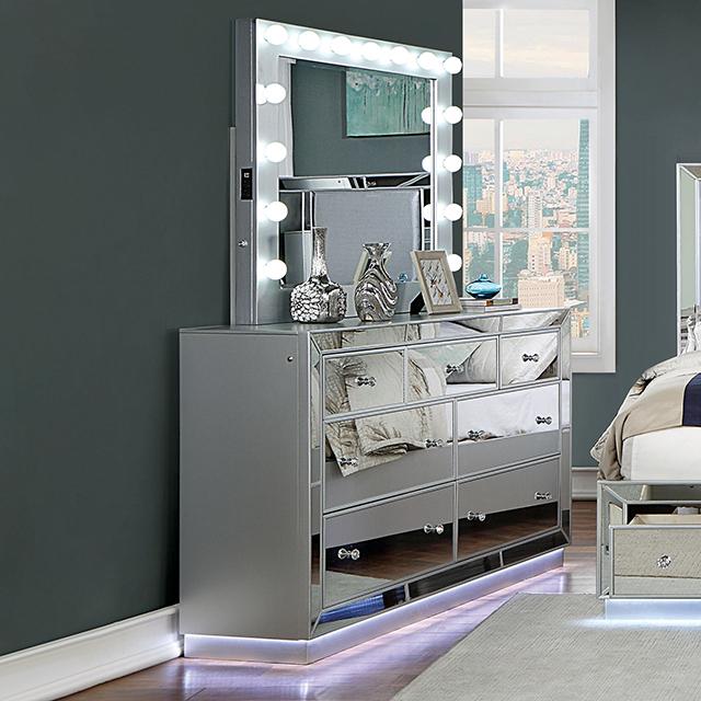 BELLADONNA Dresser w/ LED, Silver Dresser FOA East